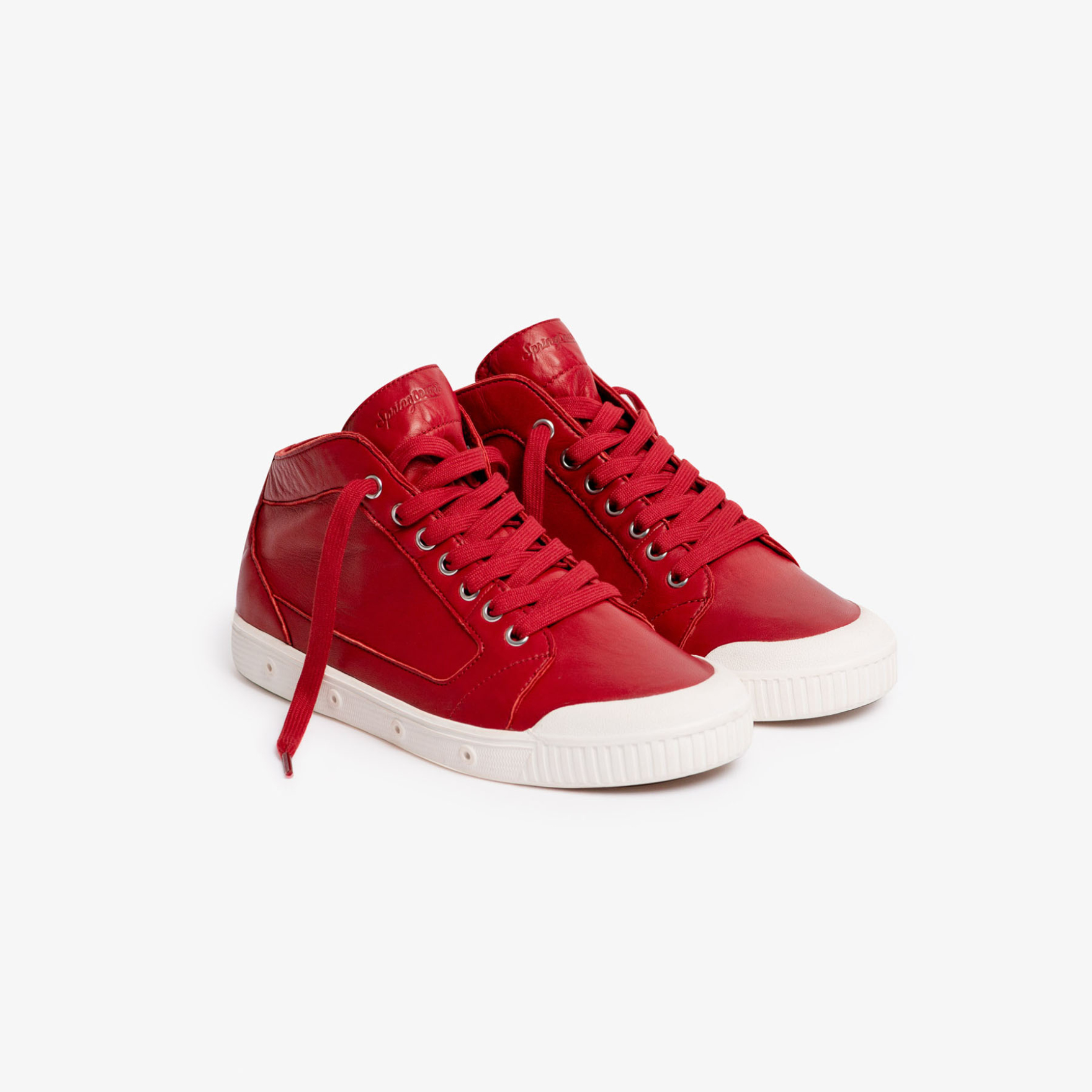 basket montante en cuir rouge