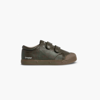 tennis enfant en cuir kaki