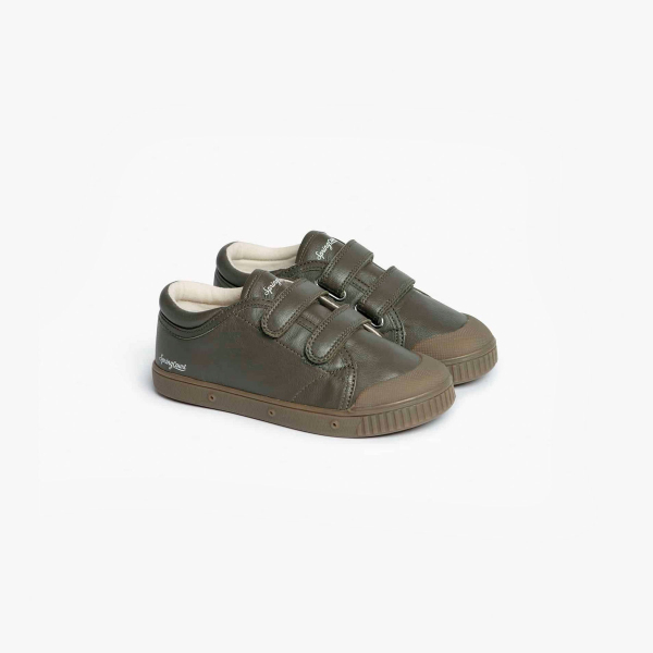 tennis enfant en cuir kaki