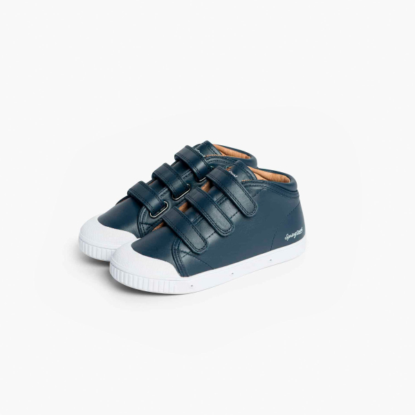 basket montante enfant en cuir bleu